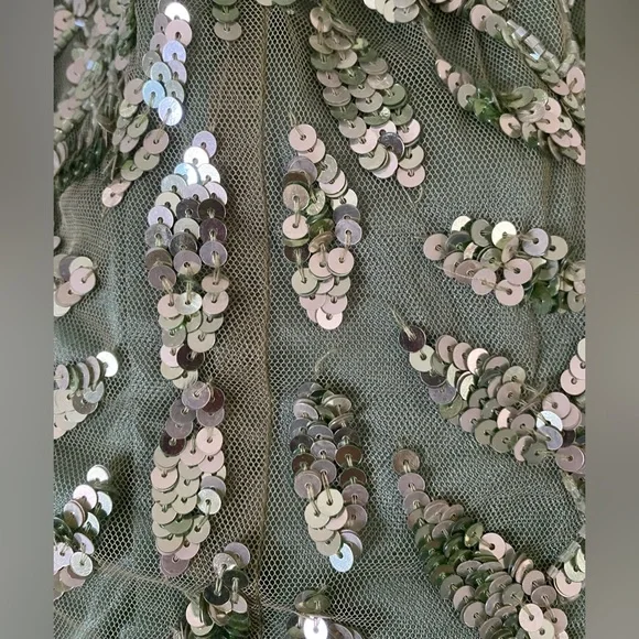 $698 Mac Duggal High Neck Beaded Sequin Fringe Sage Green Gown Dress 4908 Size 4 - Picture 9 of 15